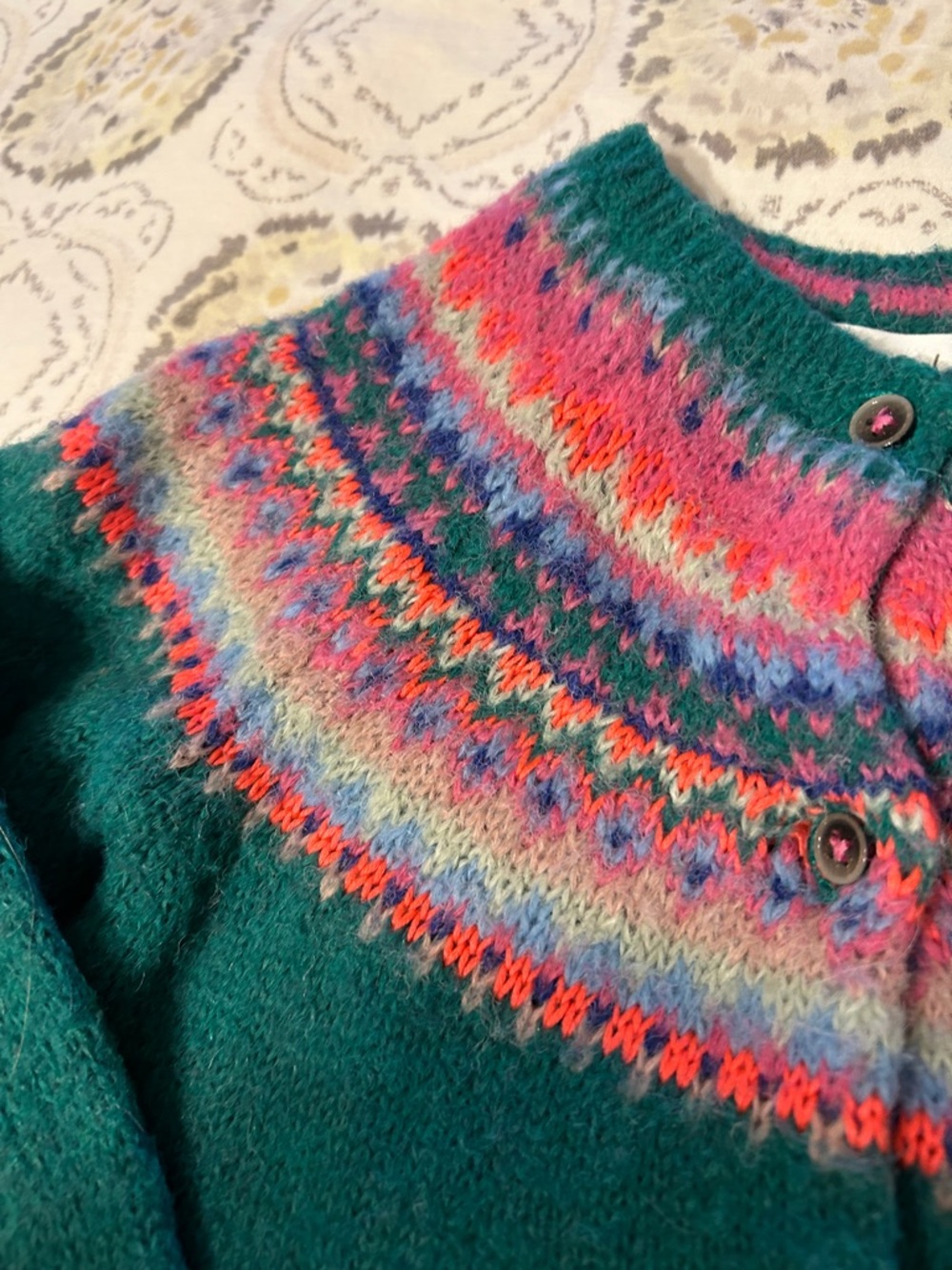 Mini Boden Teal Fair Isle Knit Cardigan Sweater - Picture 3 of 5